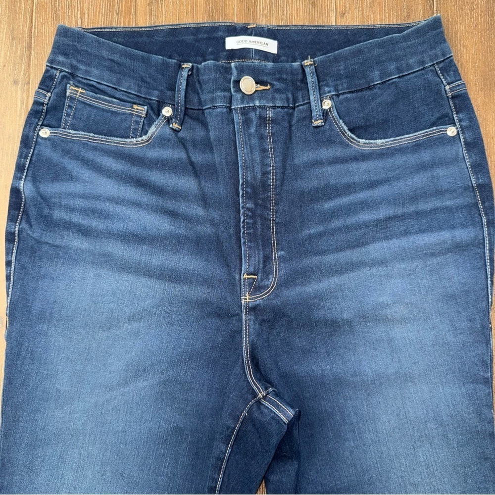 Good American Good Waist Skinny Jeans Raw Hem Plus Size Dark Blue - Picture 9 of 14